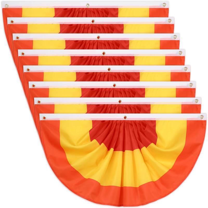 lot 39 image: VitalCozy 8 Pcs Fall Thanksgiving Pleated Fan Flags 3 x 1.5 Feet Orange Red Yellow Stripe Pleated Flag Buntings for Outside Half Fan Banners for Autumn Thanksgiving Indoor Outdoor Holiday Parade Decor
