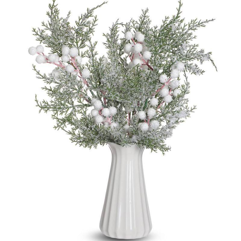 lot 49 image: Riceshoot 14 Pcs Snowy Frosted Pine Branches 15.8 Christmas Picks and Sprays Cedar Artificial Flocked Berries Greenery Stems Winter Wonderland Party Decorations for Xmas Garland Wreath(White)