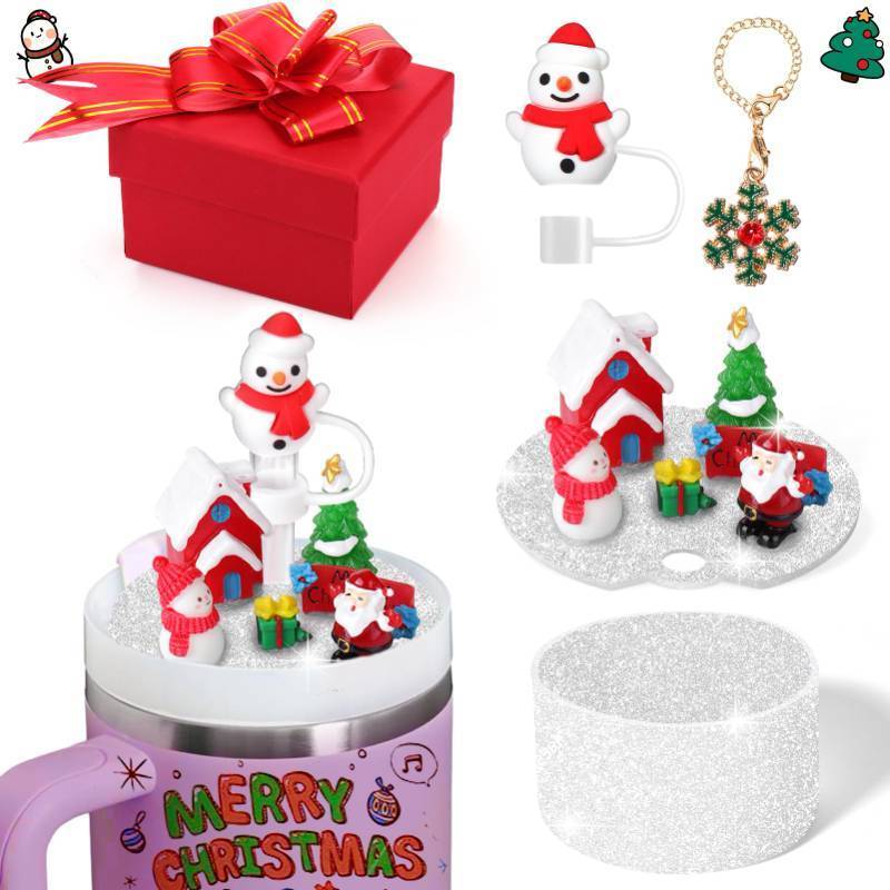 lot 62 image: AIERSA Christmas Cup Accessories for Stanley 40 oz- Christmas Straw Topper, Lid Topper Decorations, Silicone Boot, Charms Ornament