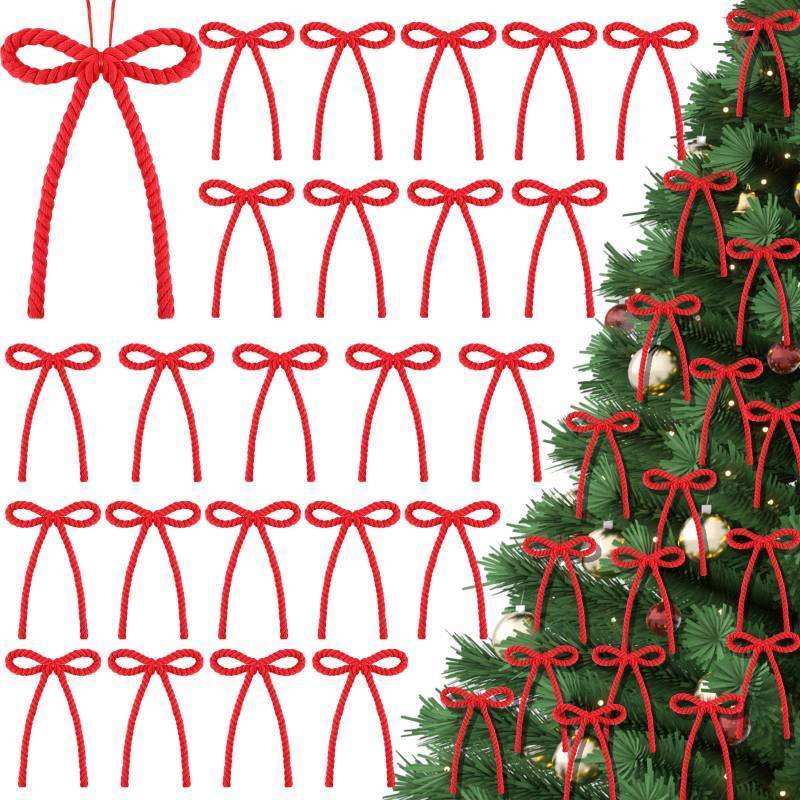 lot 75 image: 2 Packs of Halloscume 24 Pcs Red Christmas Rope Bows 9 Inch Rustic Knitted Crochet Bows Jute Rope Christmas Tree Ornaments for Xmas Tree Wreath Garland Decorations Holiday Party Decor