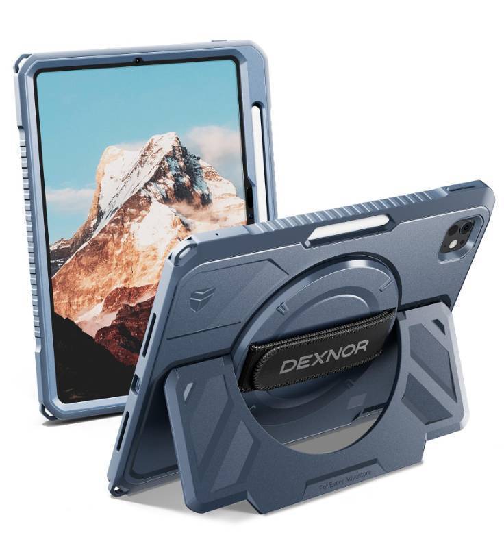 lot 89 image: Dexnor for iPad Pro 11 inch Case M5 2025M4 2024, Rugged Protective Case with 360° Rotating Hand Strap & Large Steady Stand & Screen Protector & Pencil Holder Shockproof Full-Body Bumper Cover, Blue
