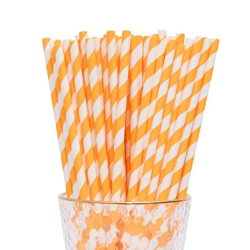 lot 91 image: YAOSHENG Paper Straws for drinking, 100 Pack Orange Striped paper straws for Party Supplies,Birthday,Wedding,BridalBaby Shower,Juice, shakes,Smoothies,cocktail (Orange)
