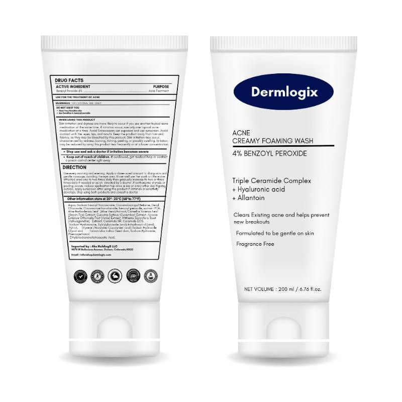lot 191 image: Dermlogix Creamy Acne Foaming Wash 4% Benzoyl Peroxide Face Wash With Hyaluronic Acid & Ceramides Gentle Daily Acne Skin Care 6.76 Fl Oz