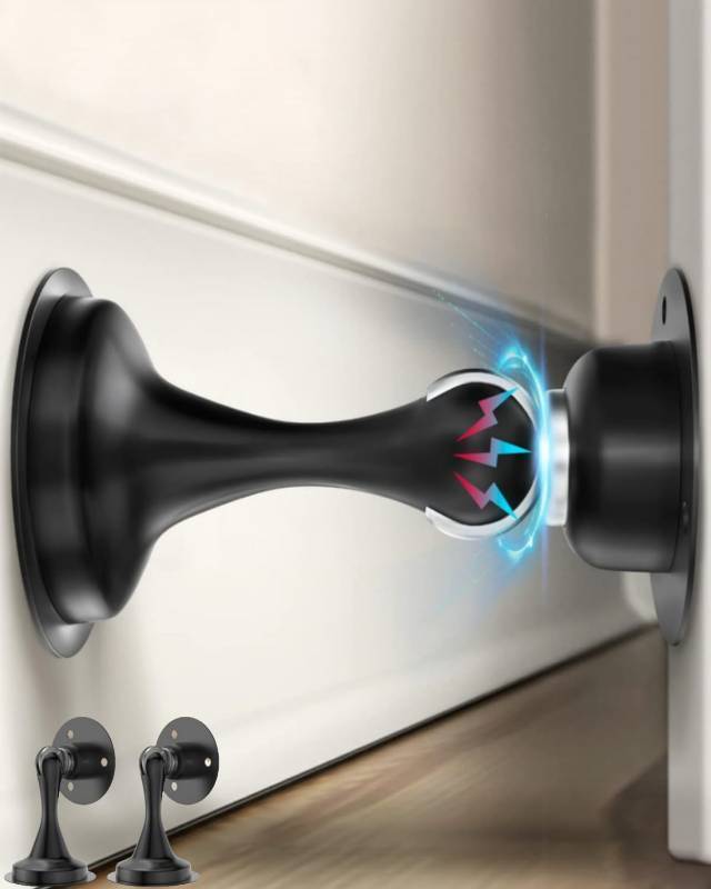 lot 300 image: Magnetic Door Stopper 2 Pack - Black Door Stoppers Keep Door Open Strong Magnetic Door Stop for Bottom of Door, Strong Door Holder for Wall and Floor Mount