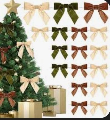 lot 16440 image: Daifunli 30 Pcs Christmas Bow-Khaki, Dark Khaki, Champagne
