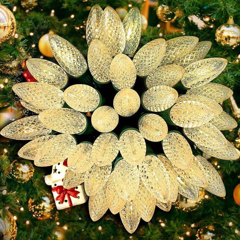 lot 30934 image: 100 ft. 50 LED Faceted Steady C9 Outdoor White Christmas String Light - Retail $80