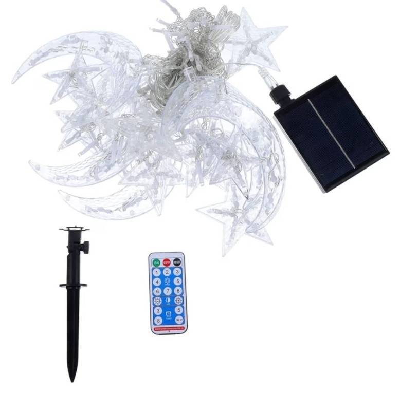 lot 9008 image: Angoily Star and Moon Led Fairy Lights Solar-Powered String Light Remote Control for Bedroom Garden Holiday Decorations Solar Charging Use WORKS - Retail $36