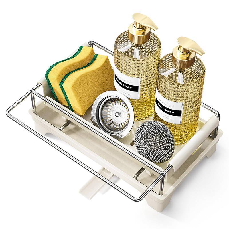lot 494 image: Caumic Sink Caddy Sponge Holder for Kitchen, Sink Countertop Organizer with Drip Tray for Storing Soap Dispensers and Kitchen Accessories&nbsp