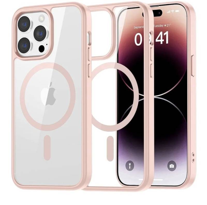 lot 7029 image: SUPFINE Magnetic for iPhone 14 Pro Max case, Compatible with MagSafeClear Hard Back with Soft TPU Bumper12FT Military Grade Drop Protection Shockproof Phone Case,Clear Pink 3 Pack&nbsp