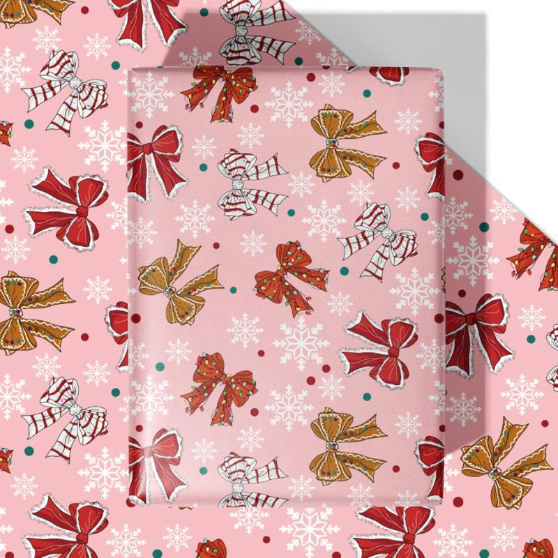 lot 7054 image: WRAPLULU Pink Christmas Bow Wrapping Paper - 4 Jumbo Sheets, 28  40 Inches - Pink Gingerbread Bow Xmas Gift Wrapping Paper, Perfect for Girls Christmas, Birthdays, and Winter Celebrations 3 Pack&nbsp