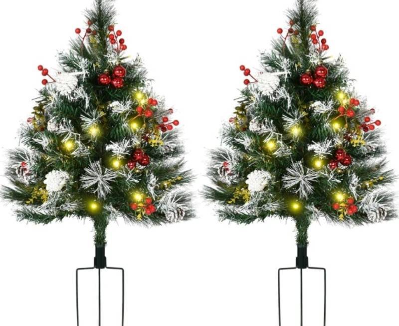 lot 441 image: HOMCOM 2 Pieces Prelit Artificial Christmas Tree with LED, Mini Xmas Tree WORKS