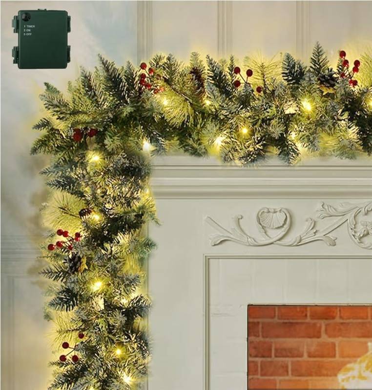 lot 23389 image: AKIT 9FT Flocked Christmas Garland (Not Powering On)
