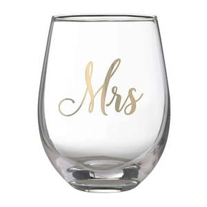 lot 4308 image: Lillian Rose Gold Mrs. Stemless Wine Glass 1 Count (Pack of 1)  Clear