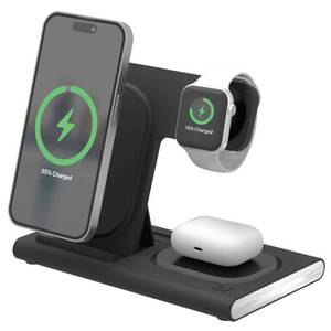lot 4320 image: Just Wireless 3-in-1 Portable Wireless Charger - Black USB-C with 15W Output - Retail $50