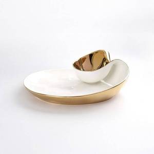 lot 4322 image: Pampa Bay Titanium-Plated Porcelain Chip and Dip 12 x 10 Inch GoldWhite Tone Oven Freezer Dishwasher Safe - Retail $150