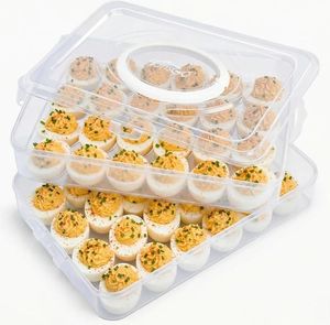 lot 4323 image: Deviled Egg Containers with Lid, 2-Layer Plastic Detachable Deviled Egg Carrier for 48 Eggs