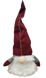 lot 9448 image: Holiday Gnome with Burgundy Hat Tree Topper or Hat, 2ft Tall