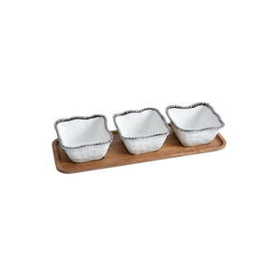 lot 9457 image: Pampa Bay Salerno - 3 Porcelain Bowls on Acacia Wood Tray
