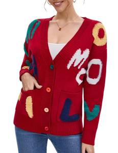 lot 9491 image: Womens Cable Knit Long Sleeve Open Front Embroidery Cardigan Size L