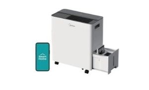 lot 2694 image: Restored Midea Dehumidifier 50 Pint up to 4 500 Sq Ft  Built-in Pump  Wi-Fi and Alexa  White - Retail $130
