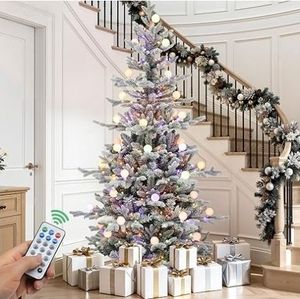lot 2697 image: YITAHOME 6ft Prelit Snow Flocked Christmas Tree with Remote, Hinged Aspen Fir Christmas Tree with 270 Warm WhiteMulticolor Changing Lights & 46 Light Bulbs, Foldable Base for Home, Party Decor - Retail $135