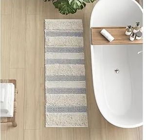 lot 2699 image: 22x58 Asher Woven Textured Striped Bath Rug Gray - InkIvy Cotton Polyester Blend, Machine Washable, Medium Pile
