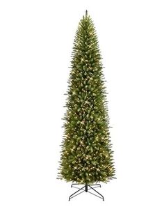 lot 2701 image: Puleo International 9ft Pre-Lit Fraser Fir Pencil Christmas Tree with 550 Clear Lights, 1828 Realistic Dense Branch Tips, Easy Setup Artificial Trees with Sturdy Metal Stand - Retail $221