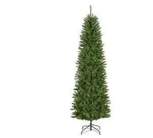 lot 2702 image: National Tree Company Artificial Slim Christmas Tree  Green  Kingswood Fir  Includes Stand  7.5 Feet - Retail $114