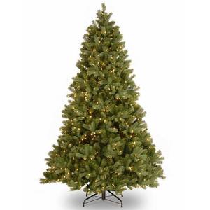 lot 2703 image: National Tree Company Pre-lit  Feel Real  Artificial Full Downswept Christmas Tree Green Douglas Fir White Lights Includes Stand  7 feet - Retail $552