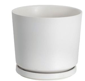 lot 2708 image: 6 in. Hopson Resin Planter with Stand Casper, White