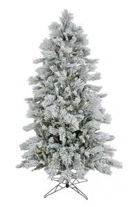 lot 15043 image: HGTV Home Collection Pre-Lit Artificial Slim Flocked Bavarian Pine Tree with PowerConnect LED Lights, Hinged Branches, Plug in, 6ft - Retail $584
