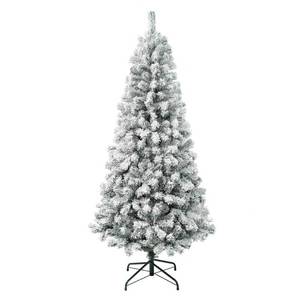 lot 15051 image: National Tree Company 5 11 Acacia Flocked Artificial Christmas Tree, Unlit, Pencil Profile, Hinged Branches, Includes Metal Stand - Retail $84