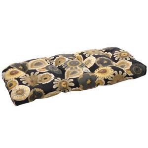 lot 15055 image: Pillow Perfect Floral IndoorOutdoor Sofa Setee Swing Cushion, Tufted, Weather, and Fade Resistant, 19 x 44, BlackYellow Crosby, 1 Count - Retail $53