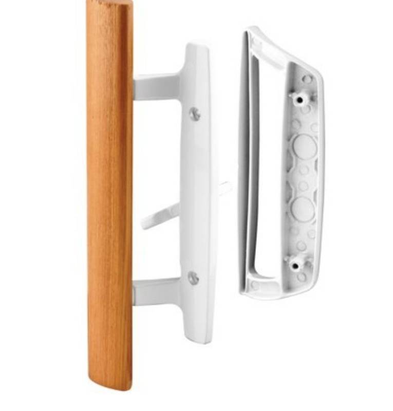 lot 16610 image: Prime-Line Products C 1204 Diecast with Wood Handle  White  Patio Door Handle (Missing Pieces)
