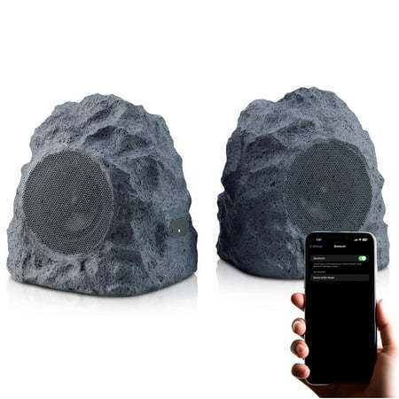 lot 2069 image: Gemini Sound Rechargeable Bluetooth Wireless Rock Speakers (Pair)  IPX5 Weatherproof  TWS Stereo Linking 10-Hr Battery  4 Driver for Patio & Garden Outdoor Audio (GHRK-400-PR) - Retail $130