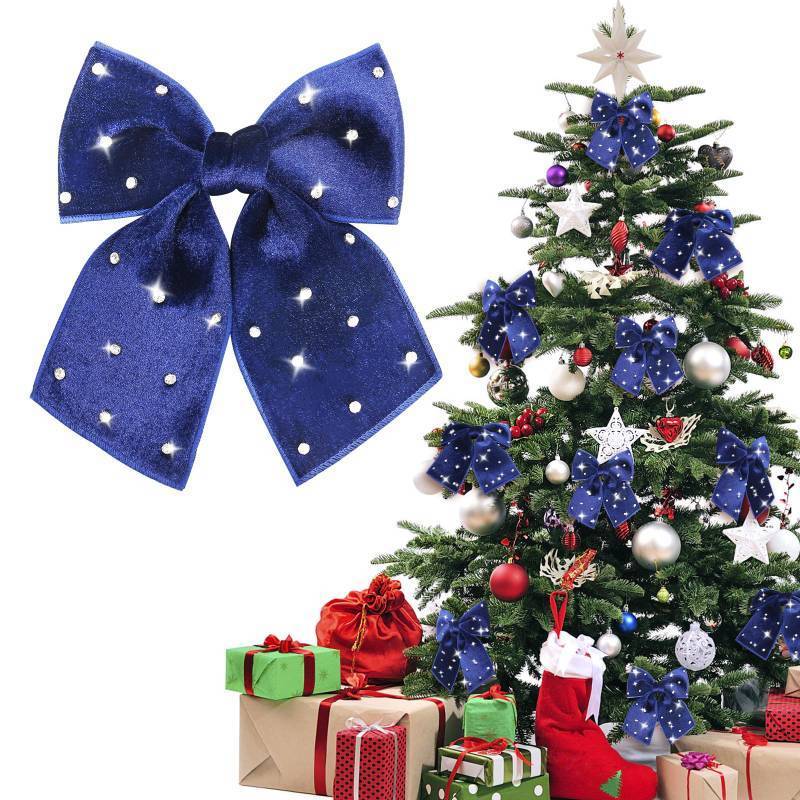 lot 522 image: Blue Velvet Christmas Bow, 6PCS Small Christmas Ribbon Wreaths Bows Decorations