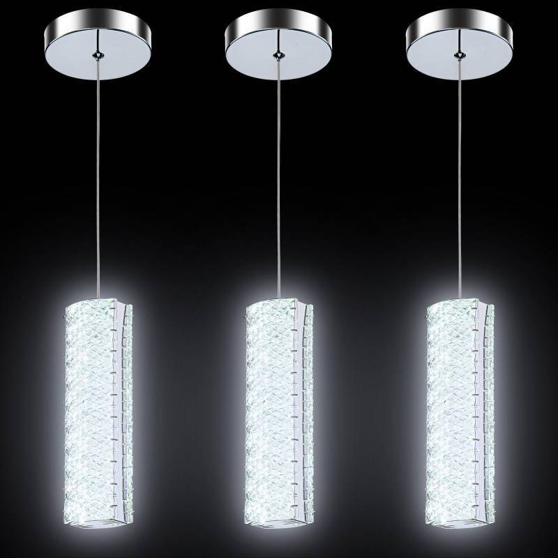 lot 533 image: 3-Pack Modern Crystal LED Pendant Lights with Remote, Adjustable Height UNTESTED  - Retail $76