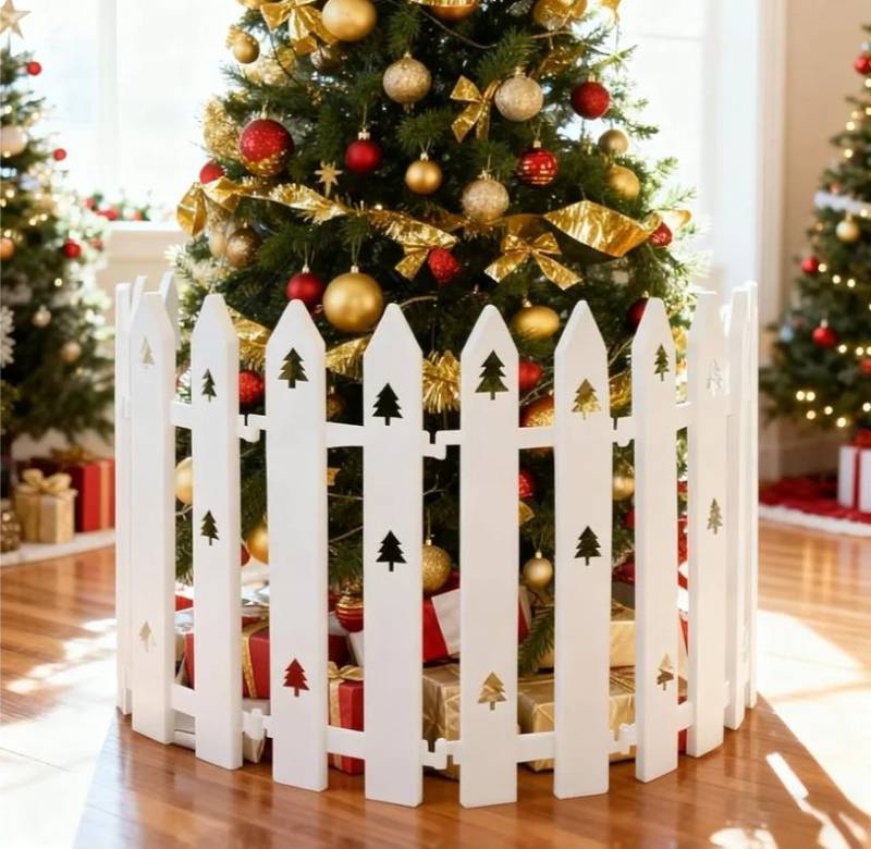 lot 31115 image: Extra Height 16in Christmas Tree Fence, 36pcs Christmas Tree Gate, for Cat, Small Dog