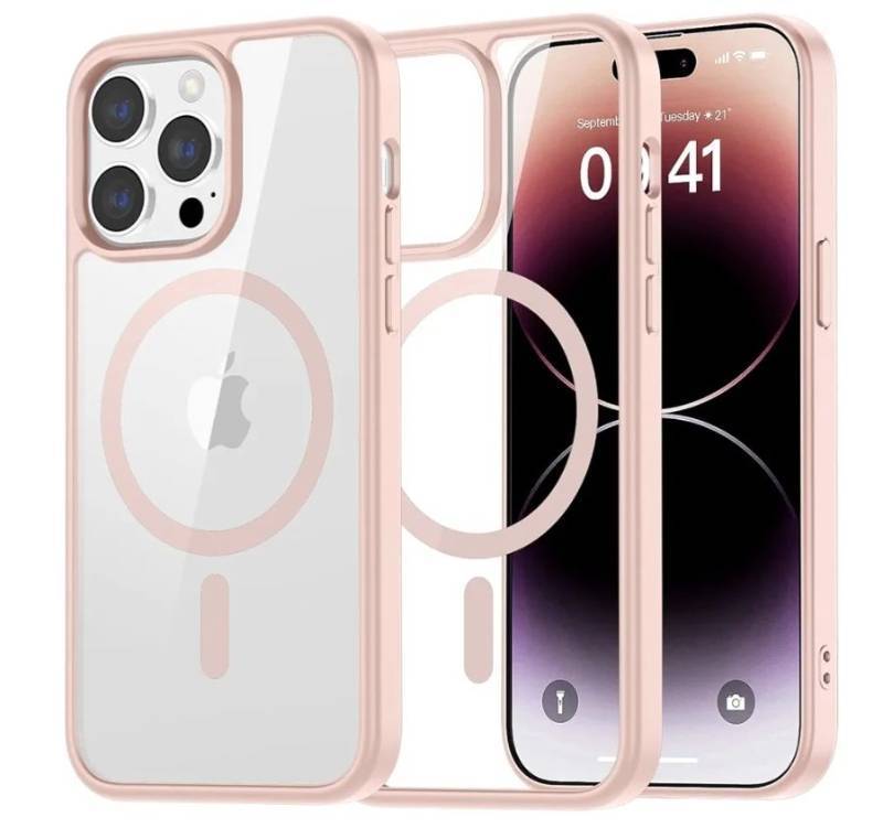 lot 7072 image: Magnetic for iPhone 14 Pro Max case, Compatible with MagSafeClear Hard Back with Soft TPU Bumper12FT Military Grade Drop Protection Shockproof Phone Case,Clear Pink