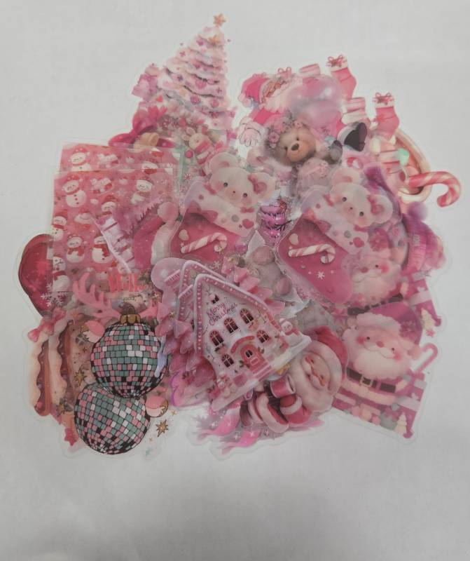 lot 7098 image: Pink Christmas Holiday Decoration Stickers-5 Packs