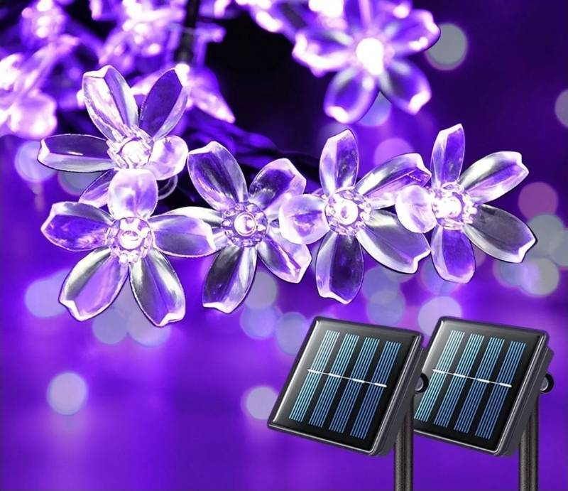 lot 9050 image: Solar Powered LED Flower String Lights 23ft WORKS, (HALF OF IT DOES NOT LIGHT AS BRIGHT)