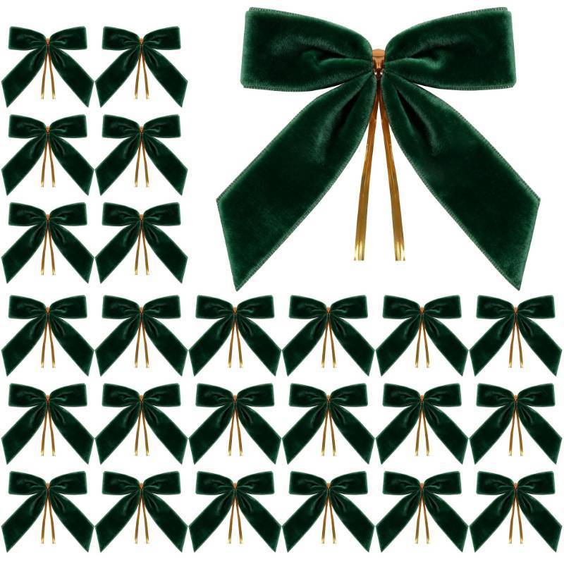 lot 9053 image: 2 Count of Artmag 24 Pcs Velvet Christmas Bows (Width of 1, 3.5 x 3.5 inch, Dark Green)
