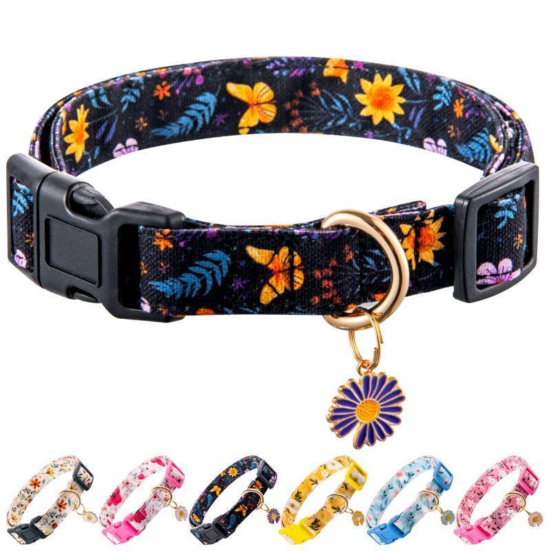 lot 9055 image: 2 Count of Raisingwell Cotton Dog Collar Purple Flower Pattern Small to Medium Breed Dogs (S)