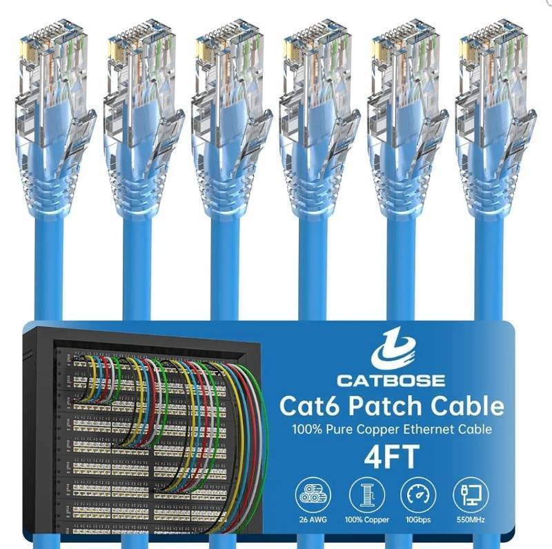 lot 31061 image: CatBose 4 Feet Cat6 Patch Cable(6 Pack), Solid Pure Copper Patch Cord, Cat 6 Ethernet Cable, UTP Network, High Speed RJ45 Internet Cable, Compatible for Routers, Switches, PC, Servers, PS45, Xbox - Blue