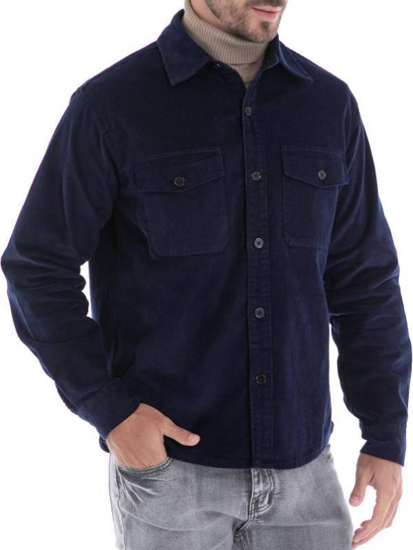 lot 9081 image: CYPERROCK Mens Corduroy Jacket Lightweight Shacket Long Sleeve Shirts Casual Vintage Navy M