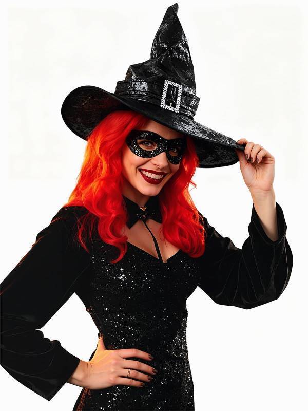 lot 7150 image: Black Wide Brim Witch Hat -Costume Accessory