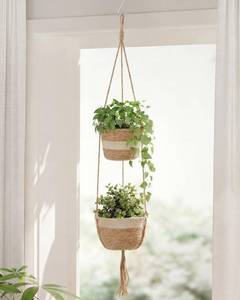 lot 2728 image: Leaf&lull Macrame Plant Hanger 2-Tier Plant Hanger