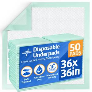 lot 2729 image: Medline Super Absorbent Underpad, 36 x 36, 50 Count, Extra Large Disposable Incontinence Pads