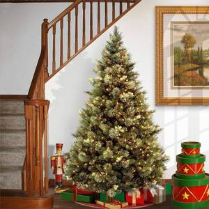lot 2748 image: National Tree Company 6.5 ft Pre-Lit Carolina Pine Artificial Christmas Tree, 650 Clear Lights - Retail $319