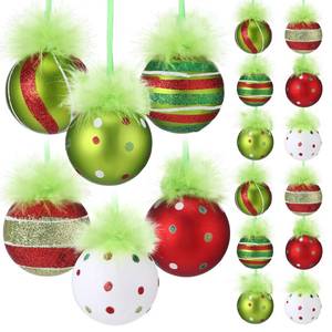 lot 4388 image: 18 Pcs 2.4 Inch Christmas Ball Ornaments with Fuzzy Hair